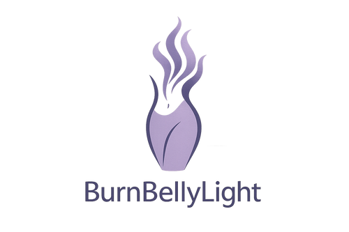 BurnBelly Light logo with women waist got fire on top with lavender color